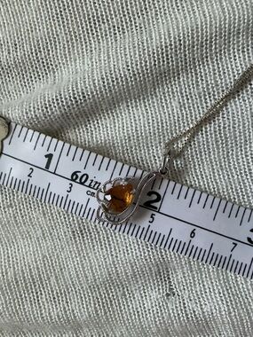 Sterling Silver Citrine Heart Pendant Necklace - Orange